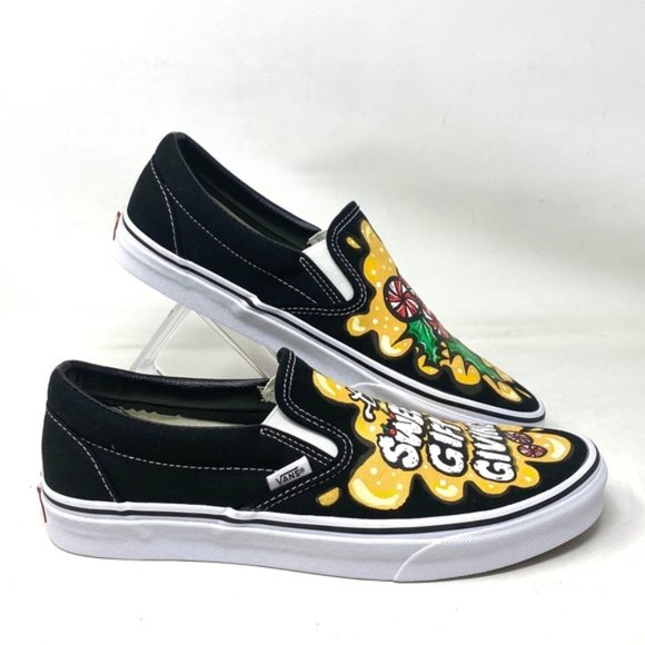 VANS Slip On Sneakers Canvas Yellow Black Men's Skate Low Top Custom Alsu01247 - Picture 1 of 10